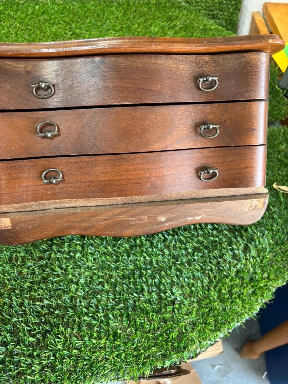 Vintage Wood  Flip Top Jewelry Box w/ 3 Drawers - Hiding Spot For money